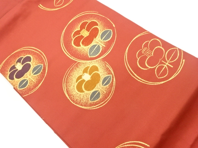 丸文に椿模様織出し名古屋帯